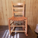 Vintage Light Wood Slat, Ladder Back Rocking Chair