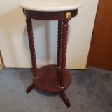 Cherry Look Wood Marble Top Plant Stand with Brass Accents