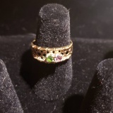 10K Gold Ring with 1 Purple and 1 Green Stone