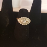 14K Gold Ring with Clear Stones