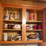 Cabinet Lot of Assorted Plates, Mugs and Other Kitchen Items