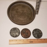 Vintage Metal Tray and Coins
