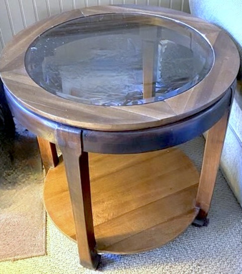 2-Tier Round Wooden Side Table with Glass Top