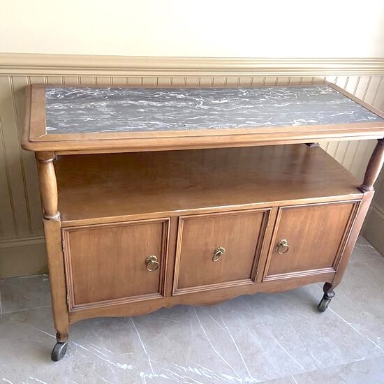 Vintage Maple Server with Inlay Top on Casters
