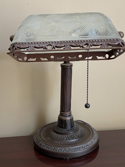 Nice Metal Banker’s Lamp with Glass Shade