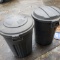 Lot of 2 Outdoor Plastic Trash Cans with Lids