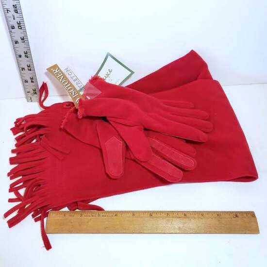 Ladies New Red Isotoner Gloves and Scarf 