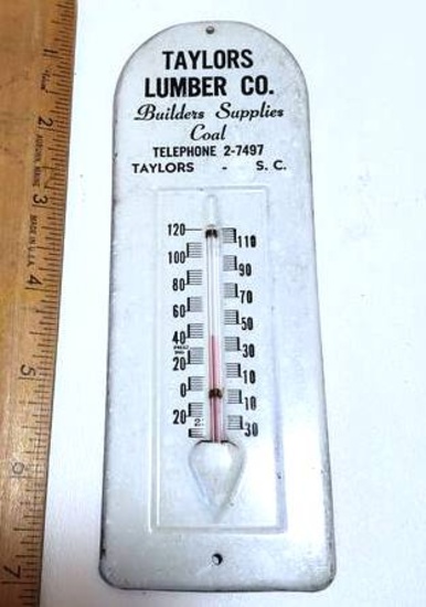 Vintage Taylors Lumber Co Metal Thermometer