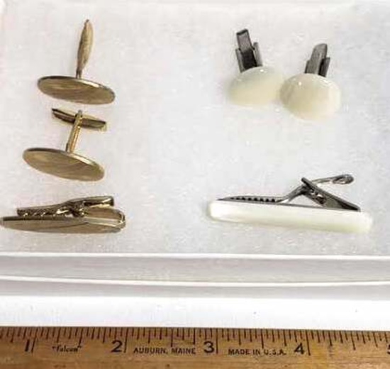 Gold Tone & Mother-of-Pearl Cufflinks & Tie Tacks