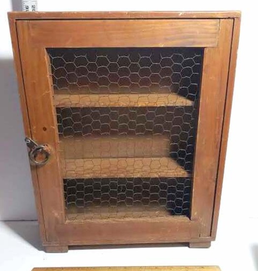 Vintage Wood Cabinet with Chicken Wire Front