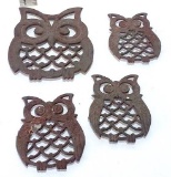 Set of 4 Vintage Cast Iron Owl Trivets