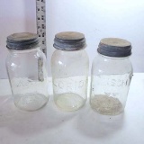 Lot of 3 Vintage Quart Mason Jars with Zinc Lids