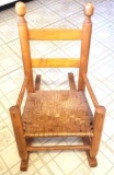 Vintage Childs Wood Woven Seat Rocking Chair