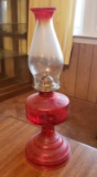 Vintage Red Glass Oil Lamp