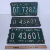 Lot of 3 SC Metal Embossed 300 Years License Plate Tags