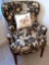 Nice Wing Back Arm Chair with Butterfly Themed Upholstery in Excellent Condition