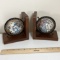 Pair of Globe Bookends on Wood Made in Japan