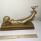 Gilt Woman with Bird Sculpture on Wooden Base