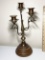 Bronze Tone 3 Candle Candelabra with Wooden Base