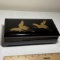 Black Lacquer Musical Jewelry Box with Gilt Crane Top