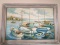 Large Original Boat Scene Painting Signed “R. Campbell” in Wooden Frame