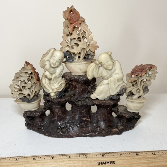 Beautiful Oriental Soap Stone Statue with Removable Figurines