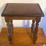 Vintage Wooden Leather Top Bench/Stool