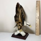 Porcelain Eagle Figurine on Wooden Base