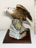 Porcelain Eagle Statue on Wooden Base