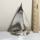 Silver Tone Metal Sailboat Figurine
