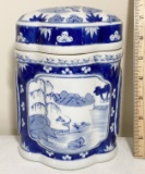 Oriental Blue & White Porcelain Lidded Container