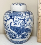 Blue & White Porcelain Ginger Jar with Peacock Scenery