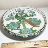 Large Vintage Porcelain Hand Painted Gold Imari Dish with Floral & Bird Pattern