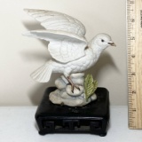 Oriental Porcelain Bird Figurine on Carved Base