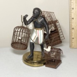 Vintage Metal Bronze Tone Bird Keeper Nubian Figurine by Petite Choses