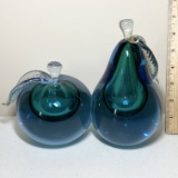 Pair of Solid Art Glass Bookends - Apple & Pear