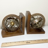 Pair of Vintage Wooden Armillary Sphere Bookends