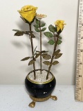 Decorative Metal Flowers in Footed Pot Figurine