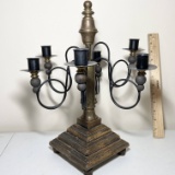 Decorative Brass 6 Candle Candelabra on Wooden Base