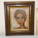 Original Oil Painting of Woman in Ornately Carved Wooden Frame