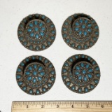 Beautiful Set of 4 Silver Tone with Turquoise Colored Stones Drawer Pulls with Backs