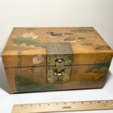 Beautiful Wooden Oriental Hinged Box with Duck Scene & Brass Hardware
