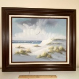 Original Beach Dunes Oil Painting Signed “Robinson” in Wooden Frame