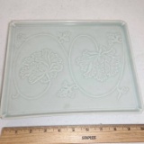 Pretty Mint Green Oriental Porcelain Rectangular Tray with Embossed Design