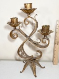 Metal Brass Tone 3 Candle Candelabra