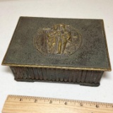 Heavy Metal Hinged Wood Lined Box with Brass 3D Top