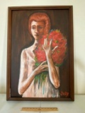 Large Original Painting Signed “Judy” in Wooden Frame