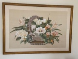 Very Large Framed Floral Print in Gilt Frame