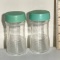 Pair of Retro Glass Salt & Pepper Shakers with Mint Green Lids