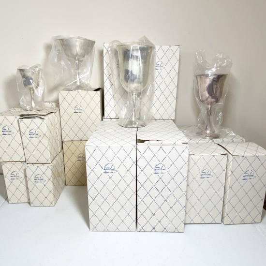 Large Lot of Vintage Silver Plated Stemware in Boxes by Salem